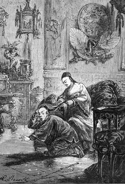 莱昂-贝内特（Leon Benett）根据儒勒-凡尔纳的《一个中国人在中国的苦难》--赫策尔版/《非凡的旅行》（1879 年）绘制。 作者 里昂·贝内特