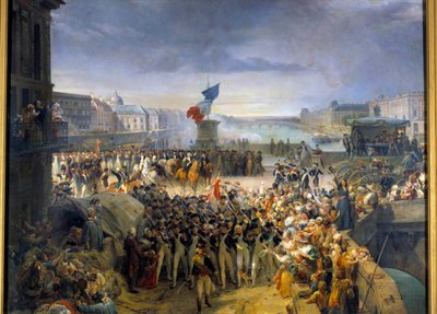 1792年9月，集结在新桥上的巴黎国民警卫队出发前往军队。莱昂-科涅特（1794-1880）的画作 作者 Léon Cogniet