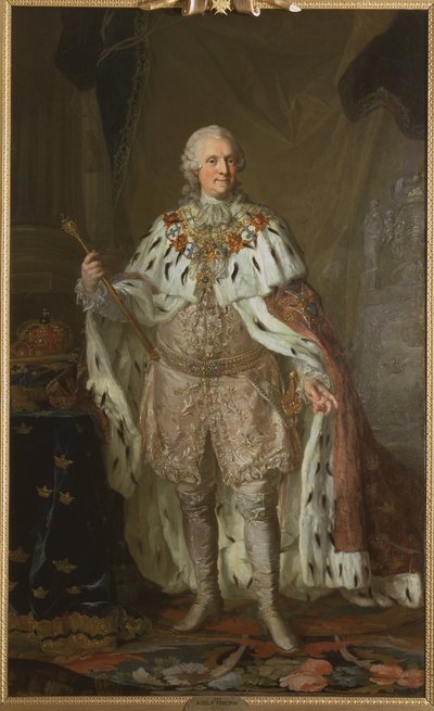 阿道夫-弗雷德里克-德-苏德--瑞典国王阿道夫-弗雷德里克(1710-1771)的肖像，作者是小洛伦兹-帕什(1733-1805)。布面油画。尺寸：237x143厘米。斯德哥尔摩国家博物馆 作者 洛伦斯·帕斯（Lorens the Younger Pasch）