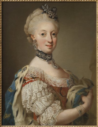 Sophie Madeleine de Danemark, reine de Suede - Portrait of Sophia Magdalena of Denmark (1746-1813), Queen of Sweden, by Pasch, Lorenz, the Younger (1733-1805). Oil on canvas 作者 洛伦斯·帕斯（Lorens the Younger Pasch）