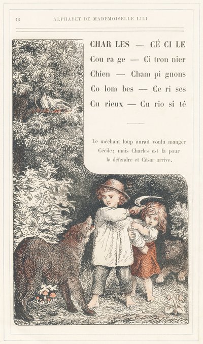 Charles, Cecile, Courage, Lemon tree, Dog, Mushrooms, Doves, Cherries, Curious, Curiosite, page 16 - Alphabet by Mademoiselle Lili, by L. Froelich and by a dad (Hetzel himself).巴黎 J. Hetzel  Cie 图书馆和教育与娱乐杂志社 作者 洛伦兹·弗罗利希