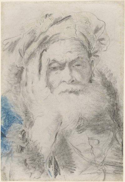 一个大胡子老人把头靠在他的手上 作者 洛伦佐·巴尔迪塞拉（Lorenzo Baldissera Tiepolo）
