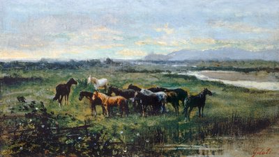 野马》，约 1870 年，洛伦佐-格拉蒂（1824-1893 年）创作，布面油画，21x37 厘米 作者 洛伦佐·格拉蒂