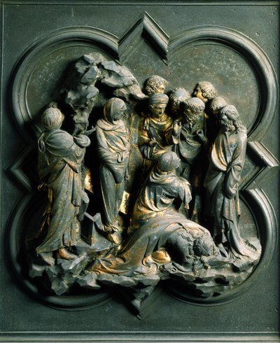 North Porte (called Gate of the Cross, in the North), exterior detail: “” the resurrection of Lazarus””” Bronze sculpture made by Lorenzo Ghiberti (1378-1455) 作者 Lorenzo Ghiberti