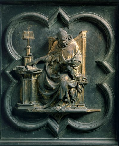 北门(Porte de la Croix，北部)，外部细节。圣安布罗斯。洛伦佐-吉贝尔蒂（1378-1455）制作的青铜雕像 作者 洛伦佐·吉贝蒂（Lorenzo Ghiberti）