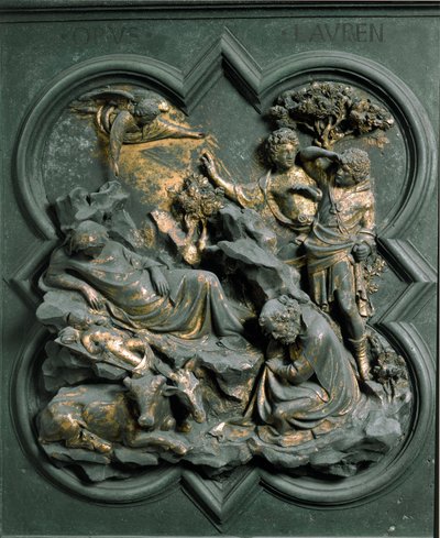 North Porte (called Porte de la Croix, to the North), exterior detail: the Nativite. Bronze sculpture made by Lorenzo Ghiberti (1378-1455) 作者 Lorenzo Ghiberti