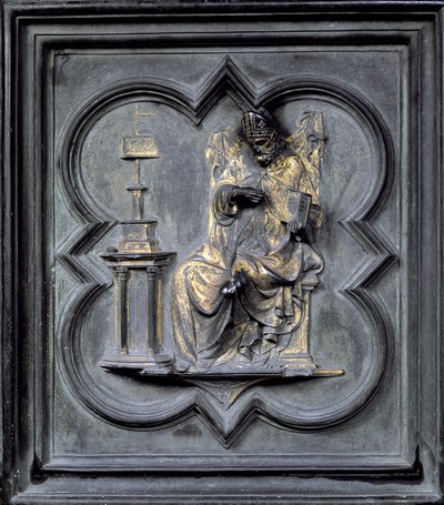 圣奥古斯丁，San Giovanni洗礼堂北门小组H，1403-24（铜牌） 作者 Lorenzo Ghiberti