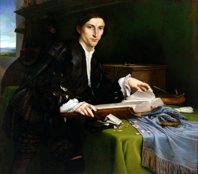 贵族，在他的工作室（修复后） 作者 洛伦佐·乐透（Lorenzo Lotto）