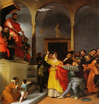 圣卢西亚的祭坛。圣卢西亚在法官面前 作者 洛伦佐·乐透（Lorenzo Lotto）