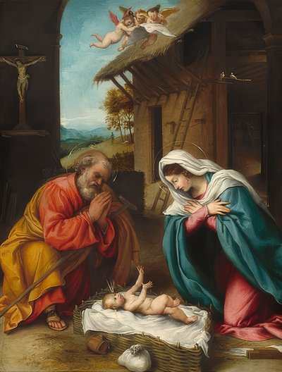 耶稣降生。 1523 作者 洛伦佐·乐透（Lorenzo Lotto）