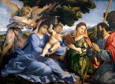 洛伦佐-洛托（Lorenzo Lotto）（1480年-1556年）在亚历山大的凯瑟琳和托马斯圣人之间的圣母和儿童，布面油画。 作者 洛伦佐·乐透（Lorenzo Lotto）