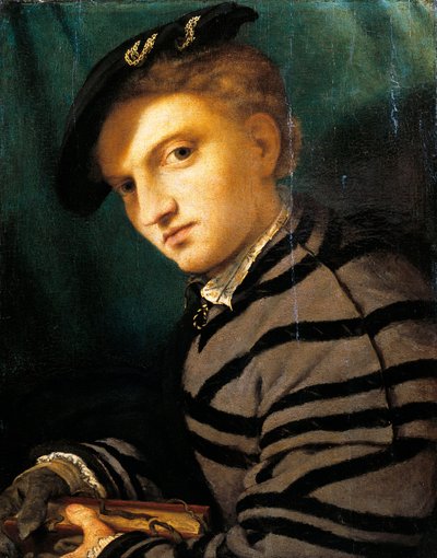洛伦佐-洛托（Lorenzo Lotto）（1480年-1556年）的年轻男子肖像，板上油画，约1526年 作者 洛伦佐·乐透（Lorenzo Lotto）