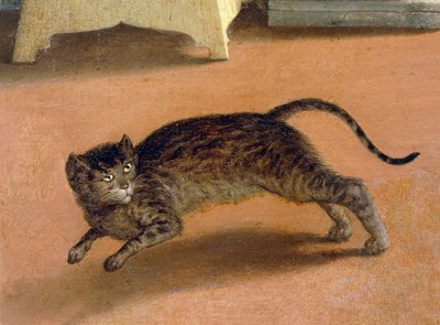 惊恐的猫，来自雷卡纳蒂报喜的细节，约1534年，由洛伦佐-洛托（1480-1556）创作，布面油画 作者 洛伦佐·乐透（Lorenzo Lotto）
