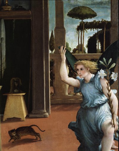 天使报喜，细节 作者 洛伦佐·乐透（Lorenzo Lotto）