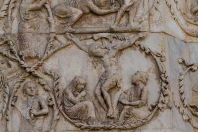 受难、基督生平、新约故事、Lorenzo Maitani 浅浮雕（1275-1330 年之前）、第三根柱子、意大利翁布里亚奥维多大教堂的正面 作者 洛伦佐·迈塔尼（Lorenzo Maitani）