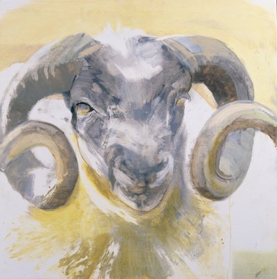 长角羊（gesso面板上的混合媒体） 作者 Lou Gibbs