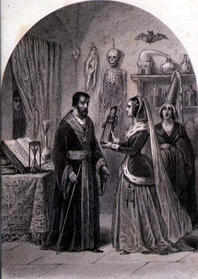 一位客户拜访一位巫师，由Philibert Langlois（约1834-9）雕刻（雕刻）。 作者 路易斯（后）马克