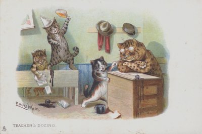 教室里的猫：老师打瞌睡，所以学生行为不端（chromolitho） 作者 路易斯（后）温