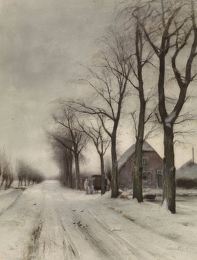 Winterlandschaft mit Bauernhof an einer Allee（冬季景观，林荫大道上有农场） 作者 路易斯·阿波