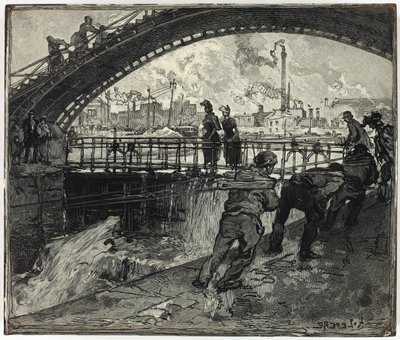 圣马丁运河水闸木版画 作者 路易斯·奥古斯特·勒佩尔