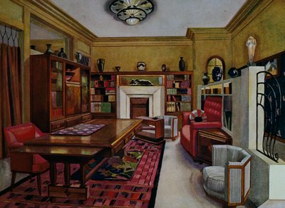 书房，Leon Bouchet（1880-1940），法国 Le Confotable 的水彩 Libis，20 世纪 作者 路易斯·布歇