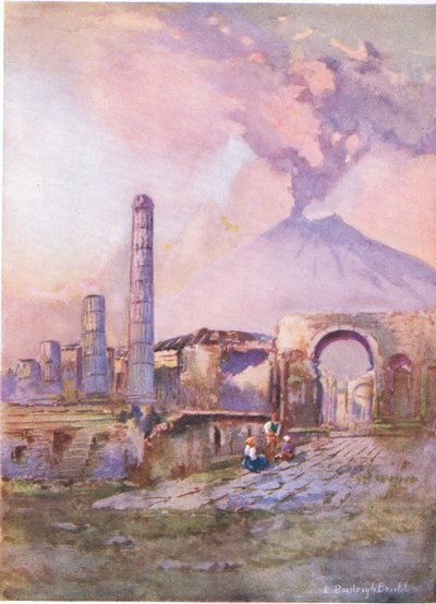 庞贝：远处的维苏威火山，来自哈钦森和儿子出版的Hutchinsons Picturesque Europe，c.1930 作者 路易斯·伯利·布鲁尔