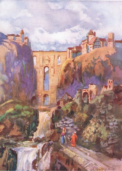 来自Hutchinsons Picturesque Europe的Tajo Ronda，由Hutchinson＆Son出版，c.1930 作者 路易斯·伯利·布鲁尔