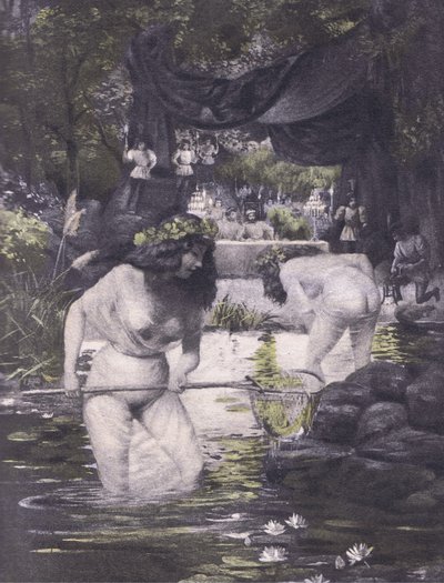 Ginerva 和 Isotta，来自 Navarre Society 1930 年代出版的薄伽丘十日谈的插图（石版画） 作者 路易斯·沙隆