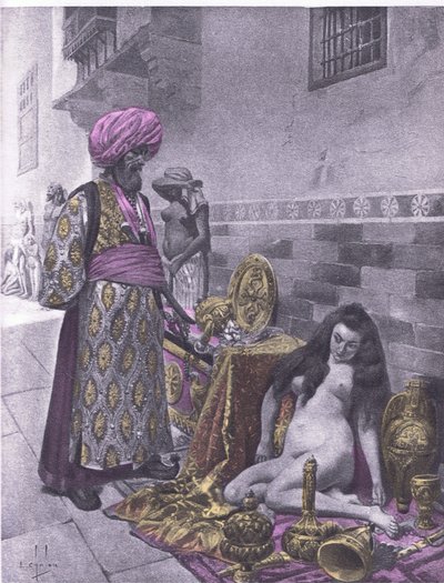 奥斯比奇和俘虏，来自薄伽丘《十日谈》的插图，由纳瓦拉协会于1930年出版（石印）。 作者 Louis Chalon