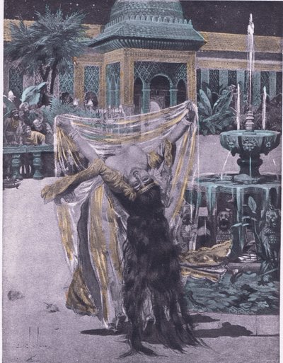 巴比伦女儿跳舞的索尔丹，插图来自 1930 年代纳瓦拉协会出版的薄伽丘十日谈（石版画） 作者 路易斯·沙隆