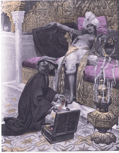 突尼斯国王的女儿，来自薄伽丘《十日谈》的插图，由纳瓦拉协会于1930年出版（石印）。 作者 路易斯·沙隆