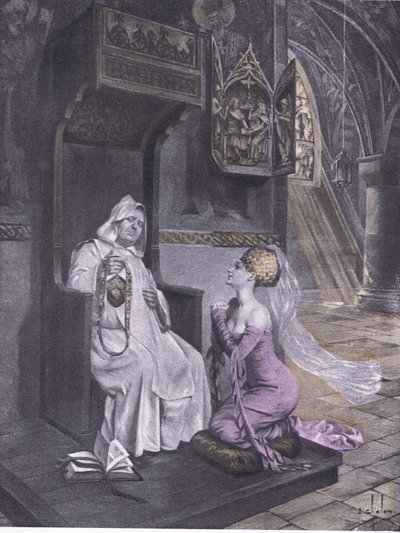 女士和修士，来自 Navarre Society 1930 年代出版的薄伽丘十日谈的插图（石版画） 作者 路易斯·沙隆