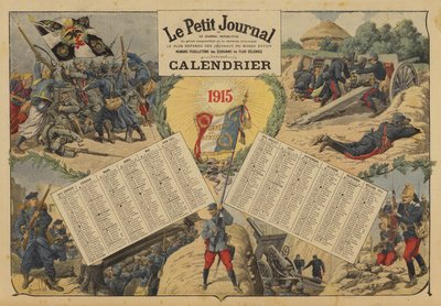 1915年日历，包括第一次世界大战的战场场景（彩色平印）。 作者 路易斯·查尔斯（后）轰炸