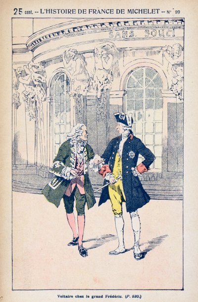 Francois Voltaire（1694-1778）与普鲁士国王弗雷德里克二世（1712-86）在波茨坦附近的无忧宫，由Jules Michelet（1798-1874）创作的“法国历史”c.1900 作者 路易斯·查尔斯·邦布尔