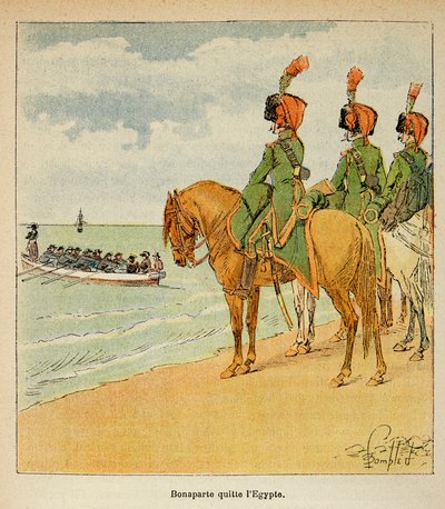 由Bombled Louis（1862-1927）绘制的插图，出自Emmanuel de Las Cases伯爵（1766-1842）的《圣赫勒拿的纪念》一书。波拿巴于1799年8月23日离开埃及，私人收藏 作者 路易斯·查尔斯·邦布尔