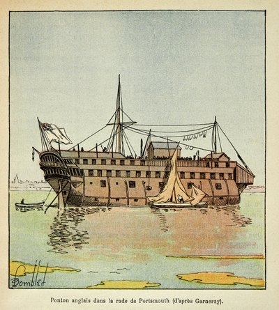 Bombled Louis（1862-1927）的插图，出自Emmanuel de Las Cases伯爵（1766-1842）的《圣赫勒拿纪念》一书。朴茨茅斯港中作为法国人监狱的英国浮桥，私人收藏品 作者 路易斯·查尔斯·邦布尔