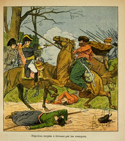由Bombled Louis（1862-1927）绘制的插图，出自Emmanuel de Las Cases伯爵（1766-1842）的《圣赫勒拿纪念》一书。拿破仑在布里埃纳被哥萨克人袭击，私人收藏 作者 路易斯·查尔斯·邦布尔
