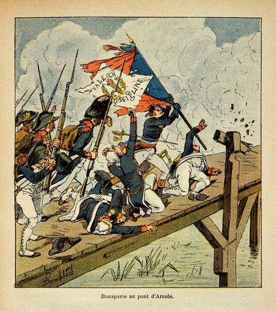 由Bombled Louis（1862-1927）创作的插图，出自Emmanuel de Las Cases伯爵（1766-1842）的《圣海伦纪念碑》一书。波拿巴在阿尔科勒桥上，私人收藏 作者 路易斯·查尔斯·邦布尔