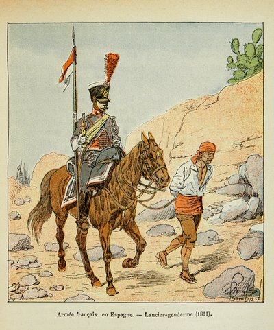 埃马纽埃尔-德-拉斯-库斯伯爵（1766-1842）所著《圣赫勒拿纪念》一书中的路易炸弹（1862-1927）插图。在西班牙的法国军队。兰西尔宪兵1811年，私人收藏 作者 路易斯·查尔斯·邦布尔