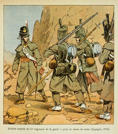 埃马纽埃尔-德-拉斯-库斯伯爵（1766-1842）所著的《圣赫勒拿纪念》一书中的路易邦德（1862-1927）插图。在路边的第一卫队的英国士兵（西班牙1814年），私人收藏品 作者 路易斯·查尔斯·邦布尔