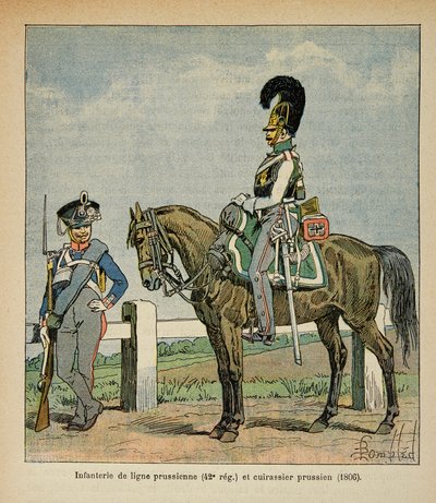 埃马纽埃尔-德-拉斯-库斯伯爵（1766-1842）所著的《圣赫勒拿纪念》一书中的路易炸弹（1862-1927）插图。普鲁士战线的步兵（42，me团）和普鲁士的战舰 作者 路易斯·查尔斯·邦布尔