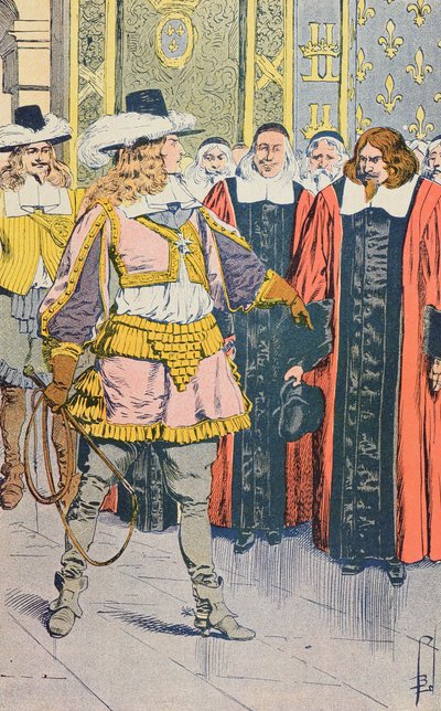路易十四访问法国议会，插图来自Jules Michelet的&39;Histoire de France&39;，c.1900 作者 路易斯·查尔斯·邦布尔
