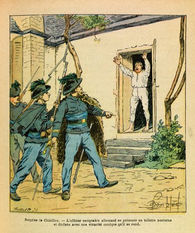 尤金-谢尔盖，dit Grenest的东方军团，由路易斯-邦布尔德（1862-1927）绘制（法德战争；1870-1871年的战役）。1870年11月，在塞纳河畔的夏蒂永（Chatillon），米哈德上尉在科特酒店（Hotel de la Cote d）抓获了德国会计官。 作者 路易斯·查尔斯·邦布尔