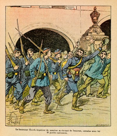 Eugene Sergeant, dit Grenest的东部军团，由Louis Bombled（1862-1927）绘制（法德战争；1870-1871年战役）。1870年10月在埃皮纳尔（Epinal）的战斗中，埃纳中尉急切地走在敌人的前面，带领着他的国家队成员。 作者 路易斯·查尔斯·邦布尔