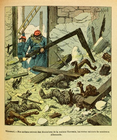 被称为Grenest的Eugene Sergeant的东部军团，由Louis Bombled（1862-1927）绘制（法德战争；1870-1871年的战役）。1871年1月，Villersexel战役，法国士兵从一所房子里搬出德国士兵的遗体，士兵C 作者 路易斯·查尔斯·邦布尔