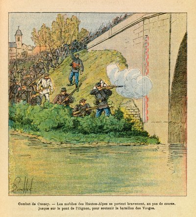 被称为Grenest的Eugene Sergeant的东部军团，由Louis Bombled（1862-1927）绘制（法德战争；1870-1871年的战役）。在奥格农河畔的库西战斗中，上阿尔卑斯山的暴徒们向孚日营伸出了援助之手（dou 作者 路易斯·查尔斯·邦布尔