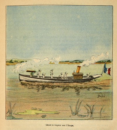 马达加斯加的战争--1885-1895年法国远征的轶事史》，作者是亨利-加利（Henri Galli dit Galllichet）（1854-1922），由路易斯-邦布尔（Louis Bombled）（1862-1927）绘制。1895年马达加斯加伊科帕河上的法国卡农尼埃，私人收藏 作者 路易斯·查尔斯·邦布尔