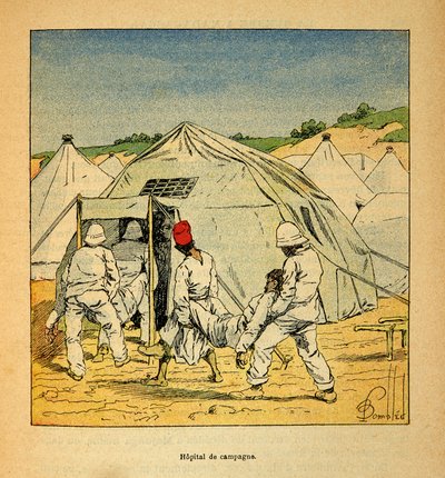 马达加斯加的战争--1885-1895年法国远征的轶事史》，作者亨利-加利（Henri Galli dit Galllichet）（1854-1922），由路易斯-邦布雷（Louis Bombled）（1862-1927）插图。1895年在马达加斯加的军事野战医院，私人收藏 作者 路易斯·查尔斯·邦布尔