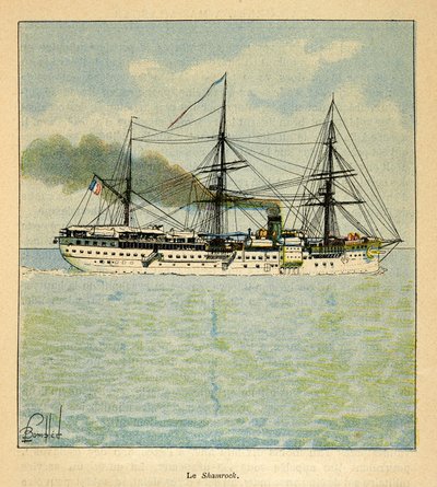 马达加斯加的战争--1885-1895年法国远征的轶事史》，作者是亨利-加利（Henri Galli dit Galllichet）（1854-1922），由路易斯-邦布尔（Louis Bombled）（1862-1927）绘制。前往马达加斯加的 "三叶草 "号医院船，私人收藏。 作者 路易斯·查尔斯·邦布尔