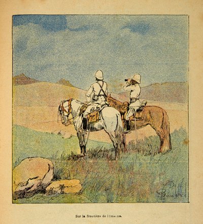 马达加斯加的战争--1885-1895年法国远征的轶事史，作者是亨利-加利（Henri Galli dit Galllichet）（1854-1922），由路易斯-邦布尔（Louis Bombled）（1862-1927）绘制。1895年在伊梅尔纳到马达加斯加边境进行侦察的军人，私人收藏 作者 路易斯·查尔斯·邦布尔